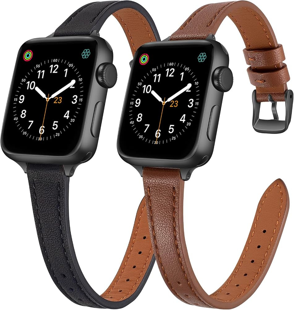 2-pack Leather Bands Compatible with Apple Watch Band for women 38mm 40mm 41mm 42mm 44mm 45mm 46m... | Amazon (US)