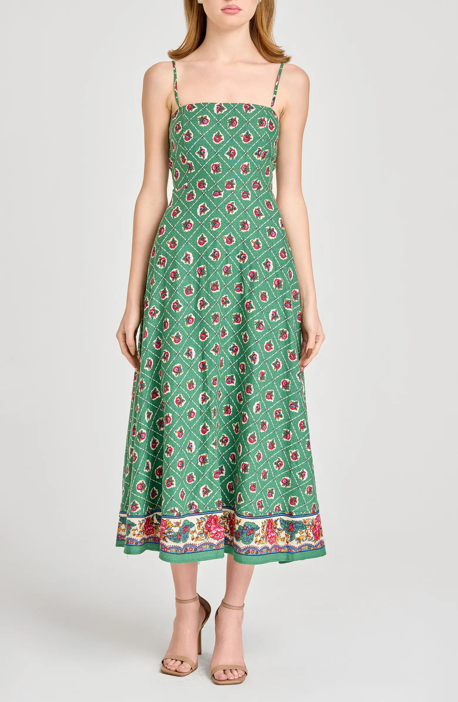 WAYF Josefina Scarf Print Linen Blend Midi Dress | Nordstrom | Nordstrom