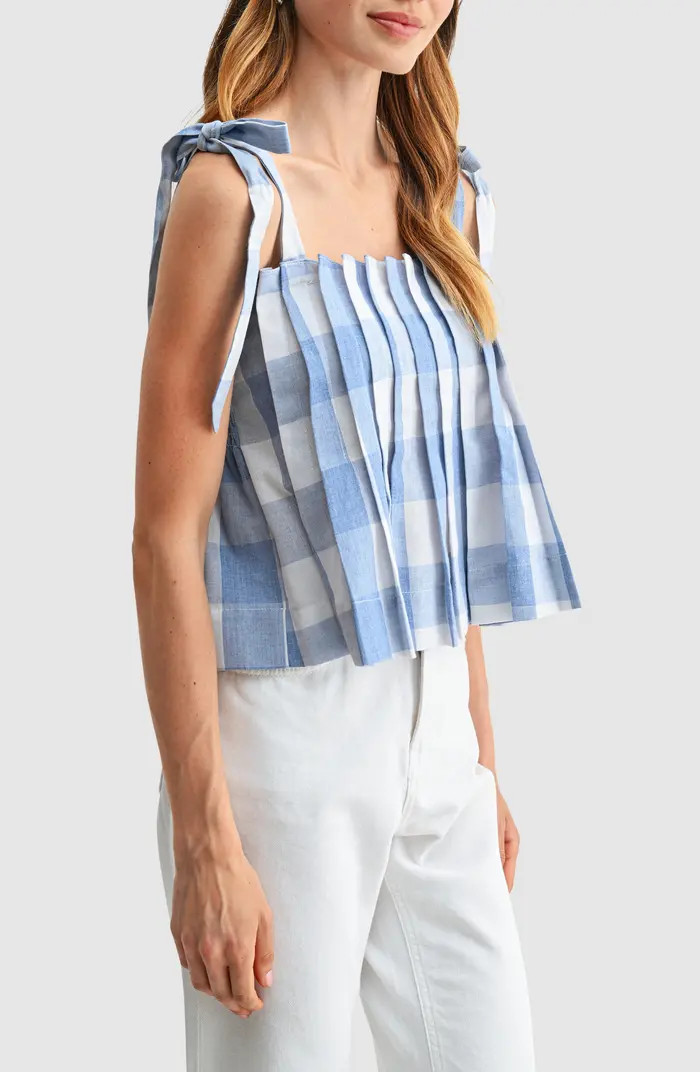 All in Favor <p>Pleated Gingham Tie Strap Top</p> | Nordstrom | Nordstrom