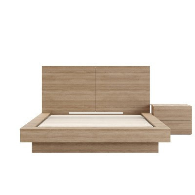 Nexera Queen 3pc Marconi Bedroom Set Brown Oak: Modern Design, Storage Headboard, 2-Drawer Nightstand | Target