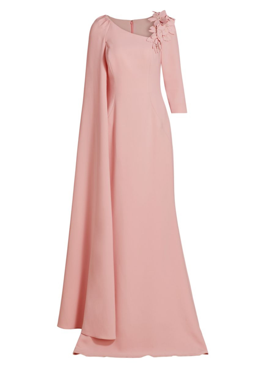 Floral Appliqué Asymmetric Cape Gown | Saks Fifth Avenue