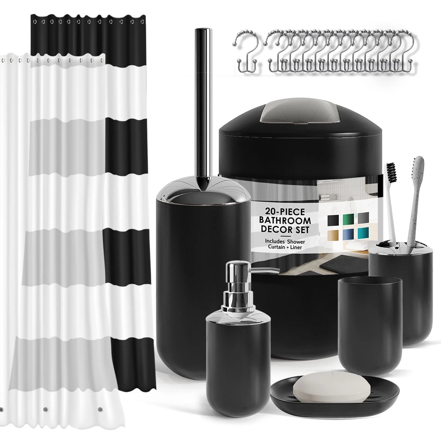 Hearth & Harbor 20 Piece Bathroom Accessories Set, Black Bathroom Decor Set | Walmart (US)