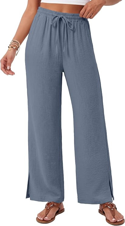 Sampeel Womens Wide Leg Beach Pants Elastic Waist Lightweight Casual Flowy Palazzo Lounge Trouser... | Amazon (US)