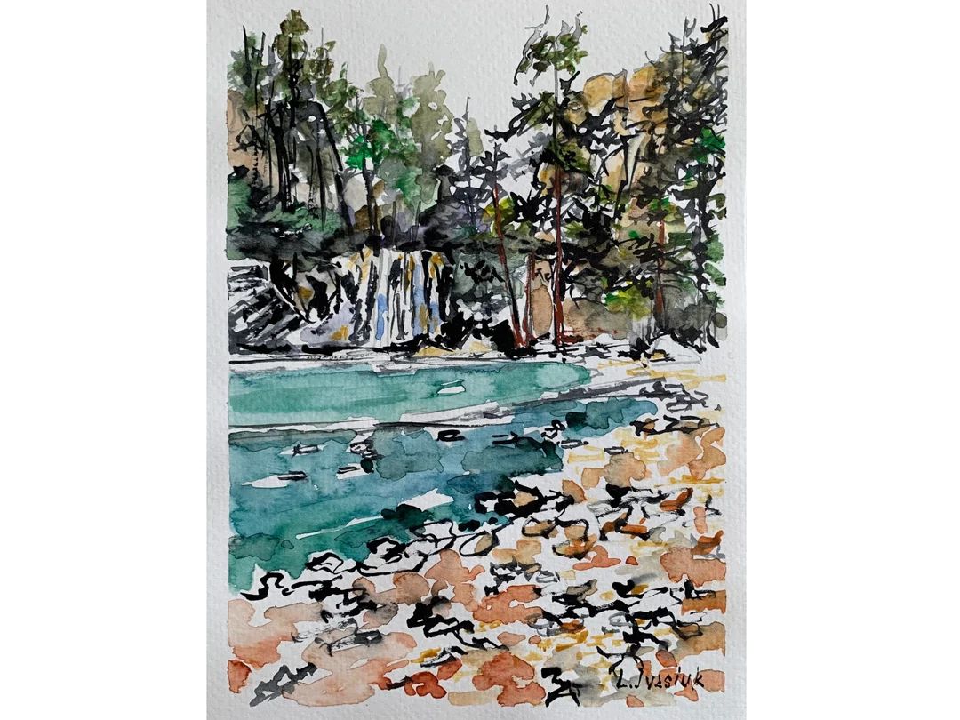 Hanging Lake Painting Colorado Landscape Art Small Watercolor Artwork 7 by 5 Inches Waterfall Ori... | Etsy (US)