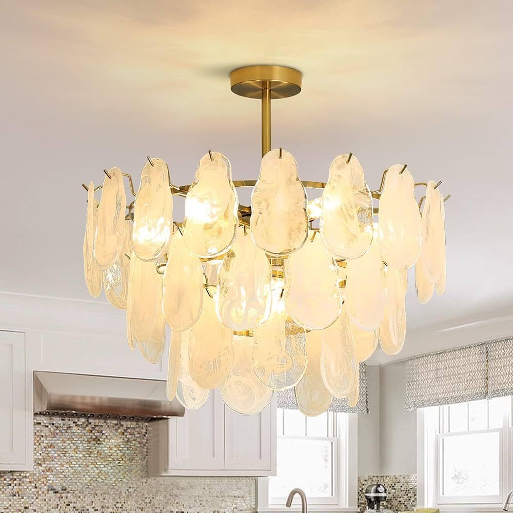 KELUOLY Modern Gold Chandeliers Lighting, Creative Cloud Glass Pendant Ceiling Fixture Lamp, D23.... | Amazon (US)