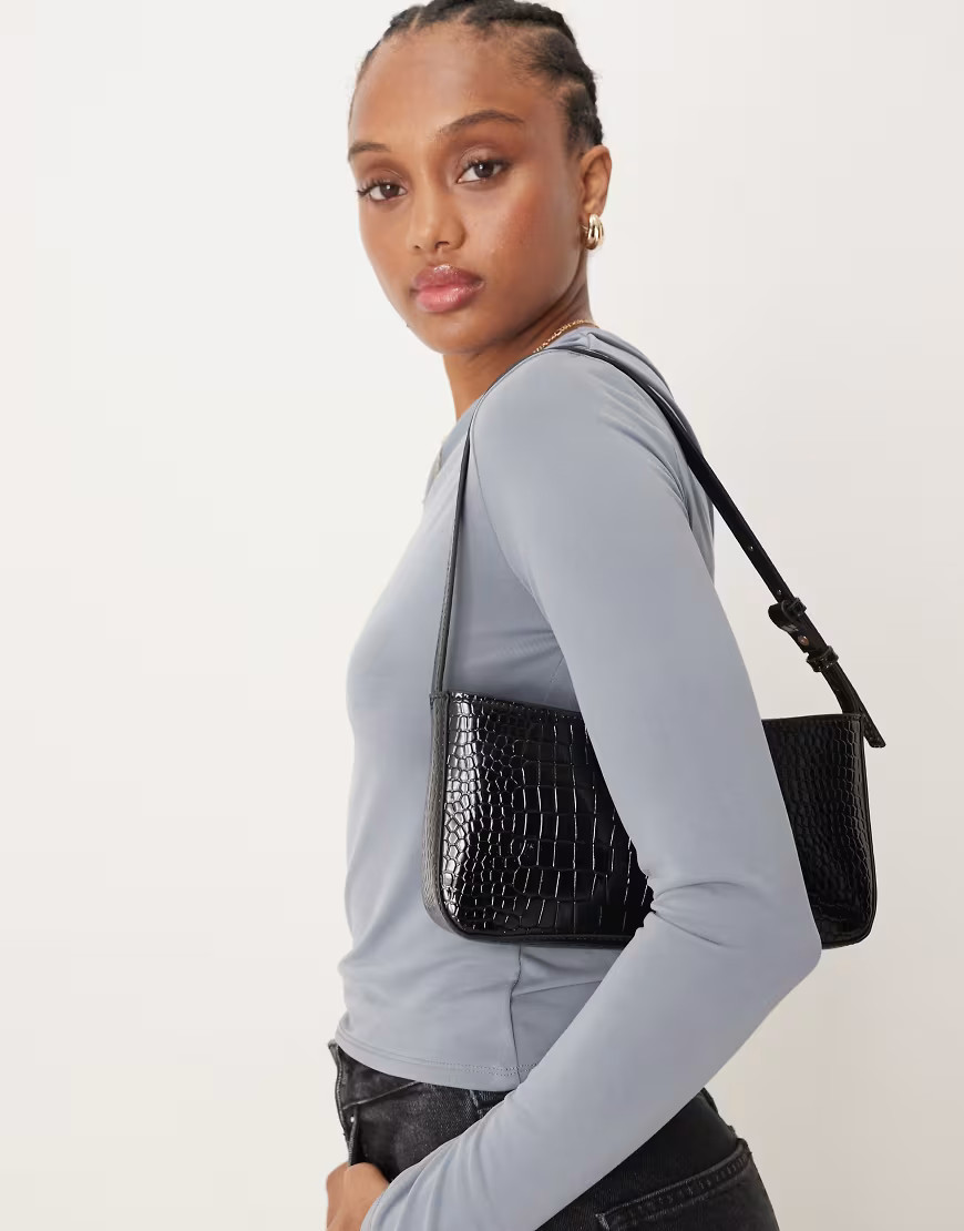 Accessorize faux croc shoulder bag in black | ASOS (Global)