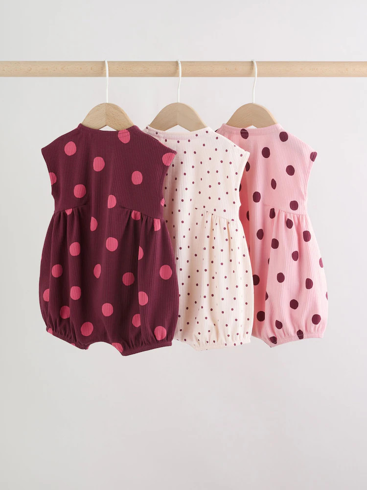 Pink Polka Dot Button Through Baby Rompers 3 Pack | Next US