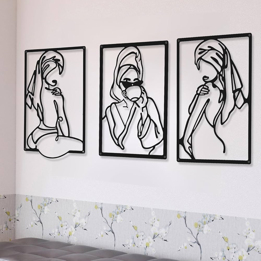CHENGU 3 Pieces Metal Minimalist Abstract Woman Wall Art Line Drawing Wall Art Decor Single Line ... | Amazon (US)