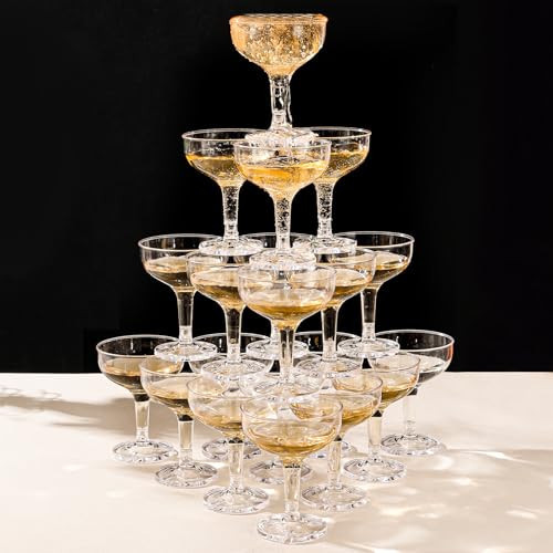 ZOMUIA 50 Pack Acrylic Plastic Champagne Coupe Glasses Tower for Party Wedding Martini Cocktail Glasses Reusable Cups for Wedding Birthday Party Anniversary, 5oz | Amazon (US)
