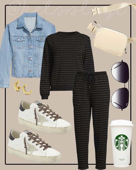 Outfit idea, old navy jean jacket, Walmart lounge set, fall outfit, golden goose sneakers, belt bag 

#LTKSeasonal #LTKshoecrush #LTKitbag