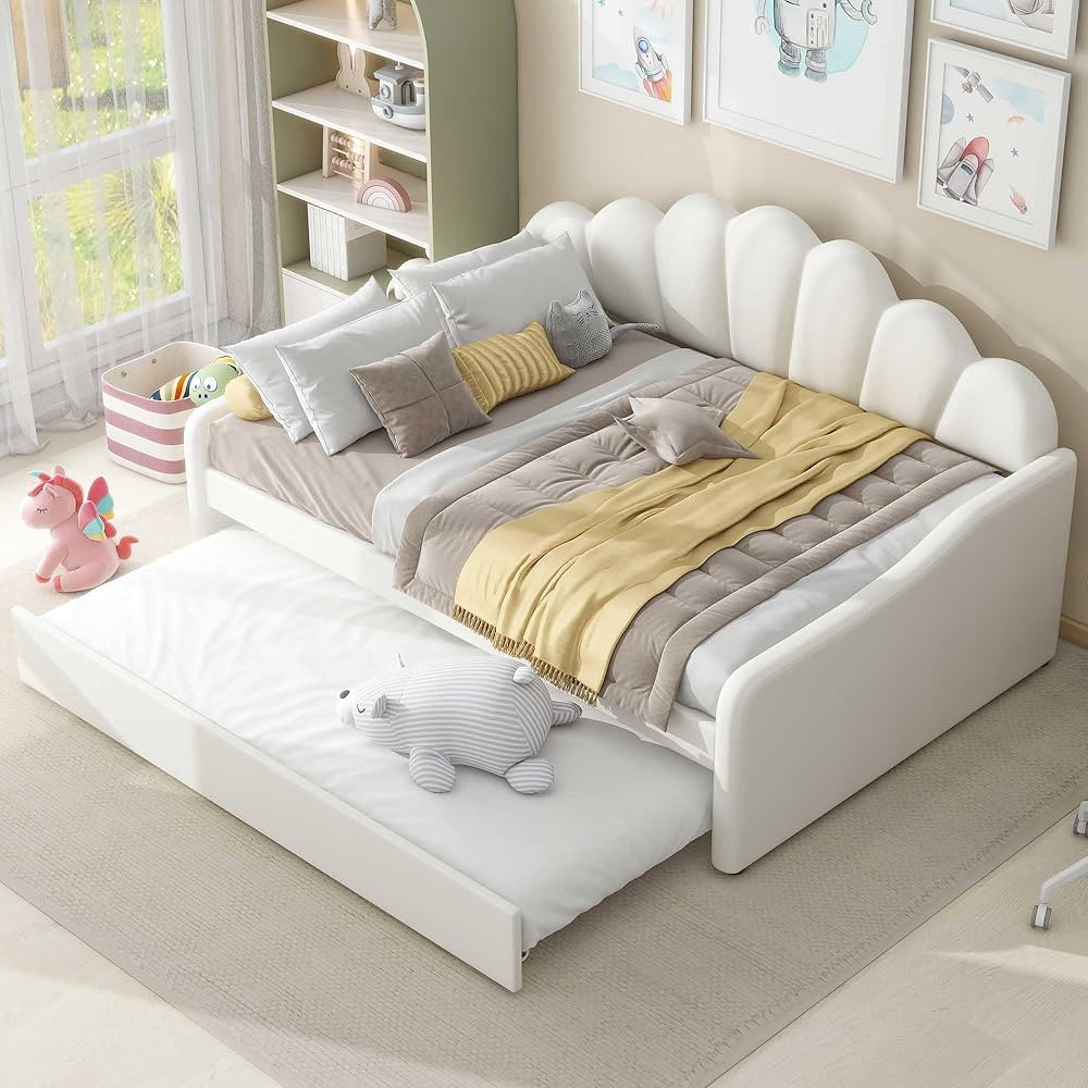 Ball & Cast Full Size Daybed with Trundle,Velvet Upholstered Day Bed Frame with Shall Shaped Back... | Amazon (US)