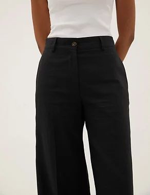 Linen Blend Wide Leg Trousers | M&S Collection | M&S | Marks & Spencer (UK)