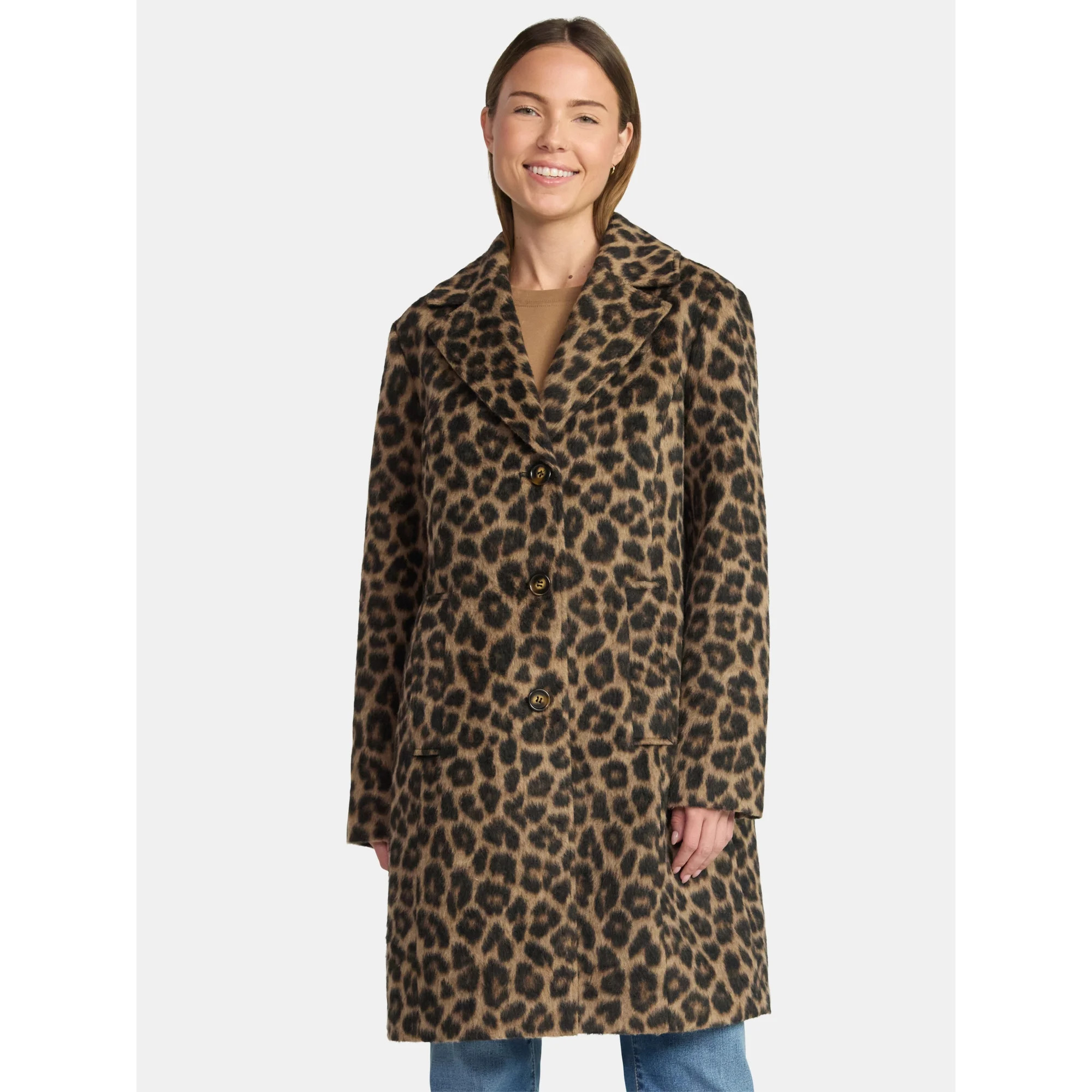 Time & Tru Women's & Women's Plus Faux Wool Boyfriend Coat, Sizes XS-3X | Walmart (US)