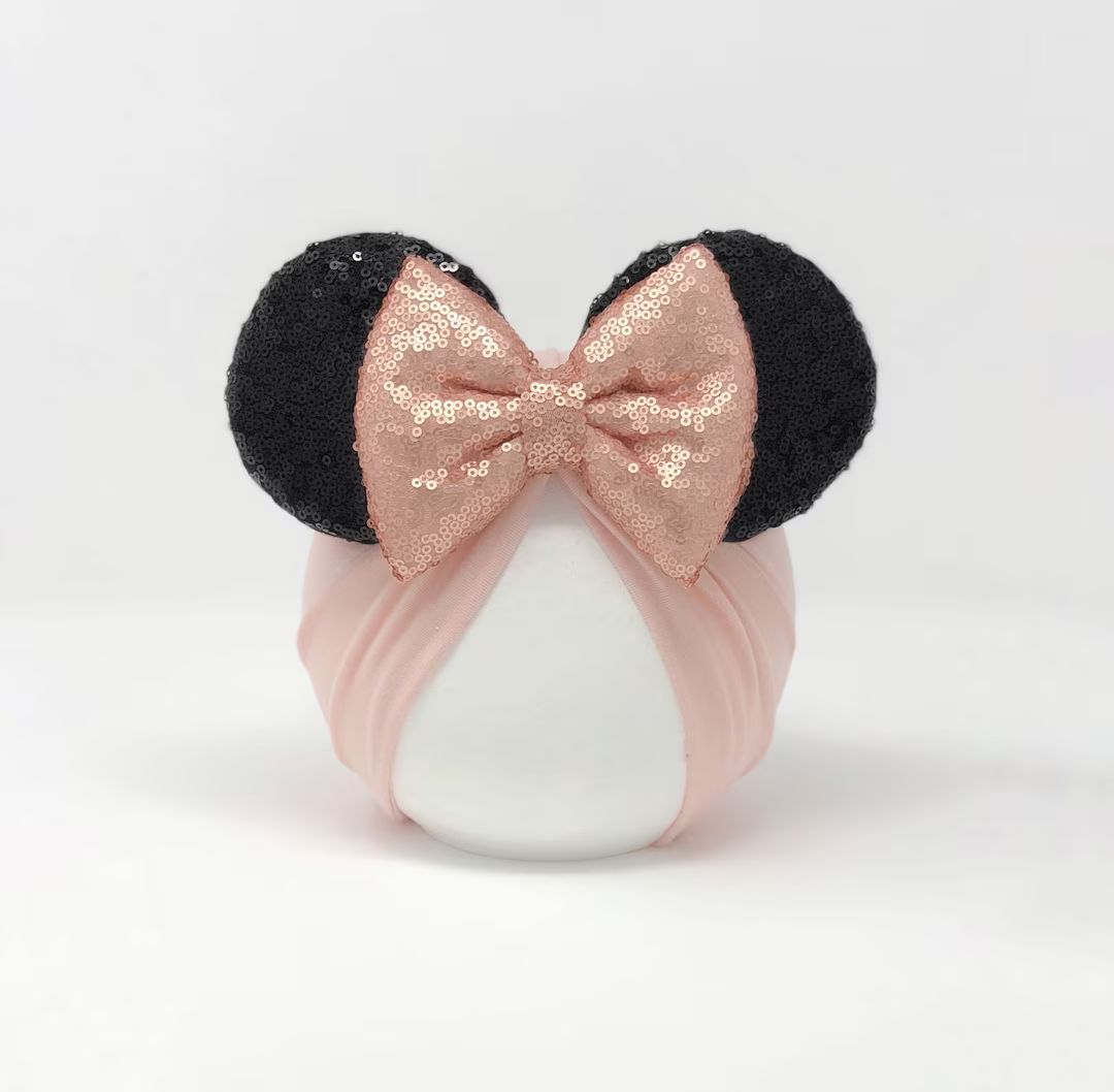 Rose Gold & Black Ears || Minnie Ears Headwrap || Minnie Ears Turban | Etsy (US)