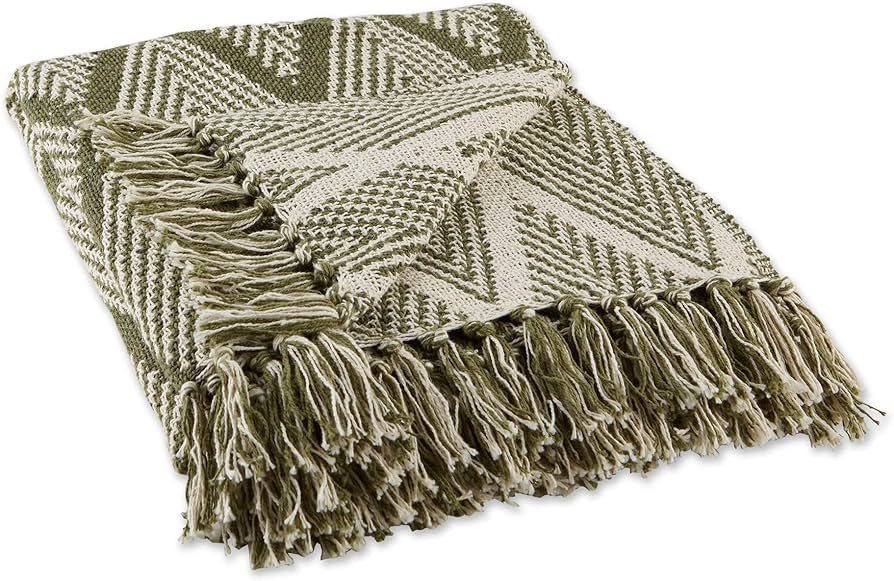 DII Diamond Throw Collection Fringed Woven Cotton Blanket, 50x60, Olive Green | Amazon (US)