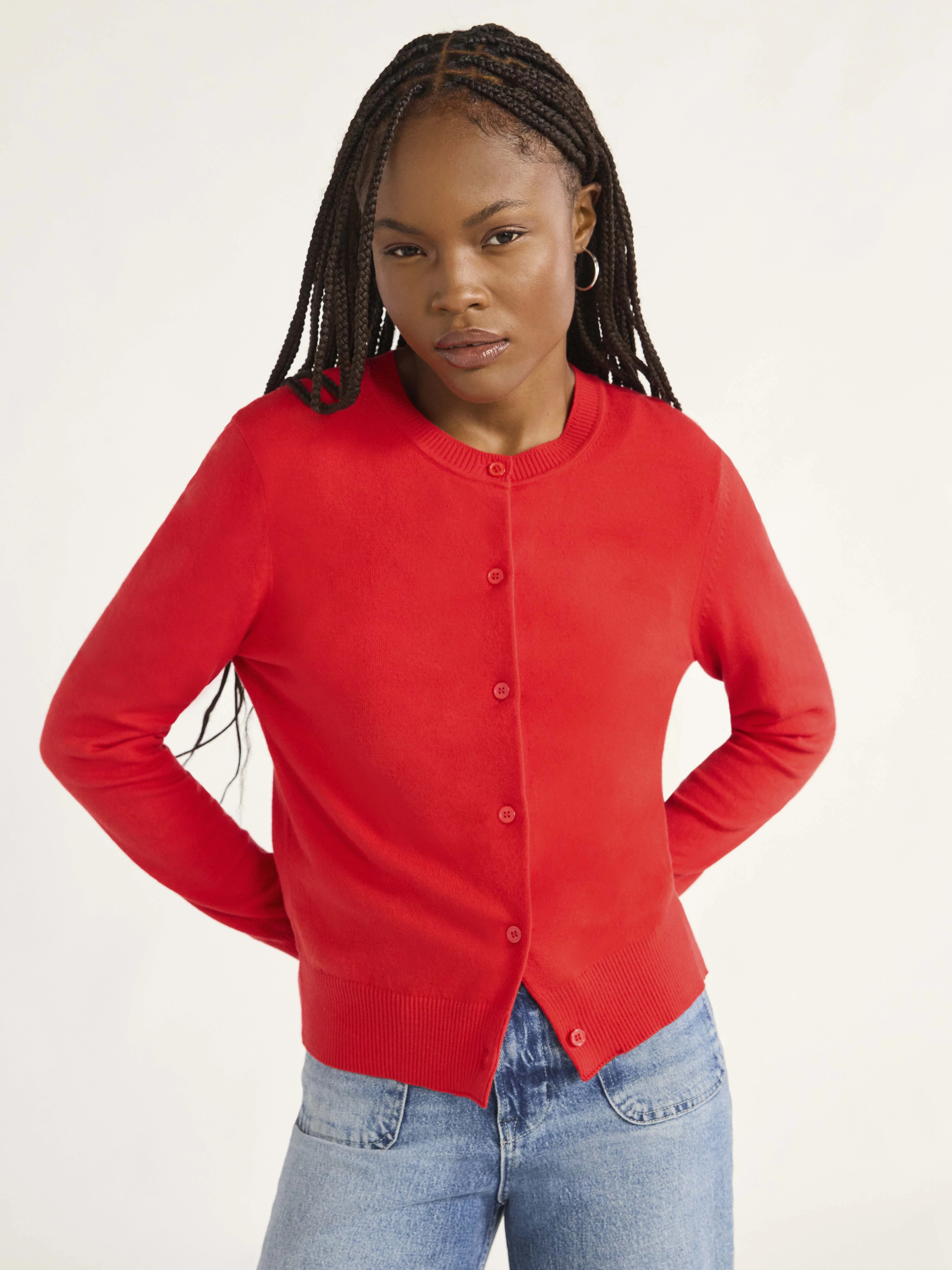 Free Assembly Women’s and Women's Plus Crewneck Cardigan Sweater with Long Sleeves, Midweight, ... | Walmart (US)