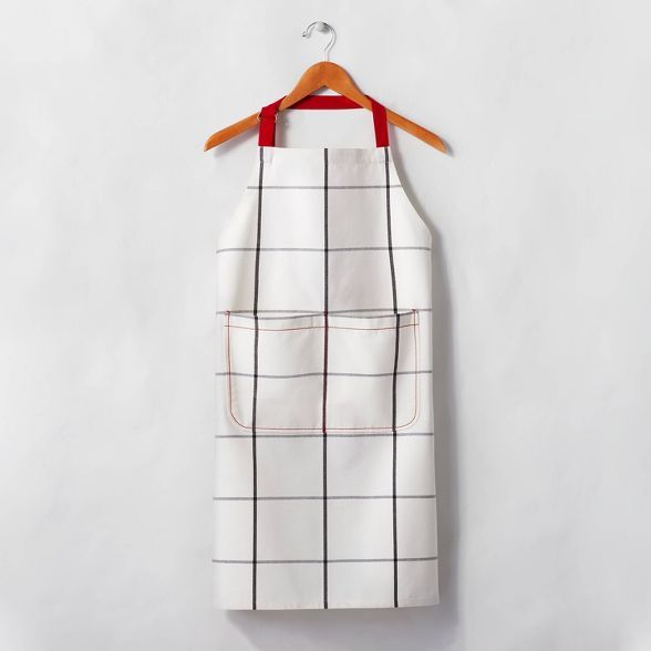 Windowpane Plaid Cooking Apron Railroad Gray/Red - Hearth & Hand™ with Magnolia | Target