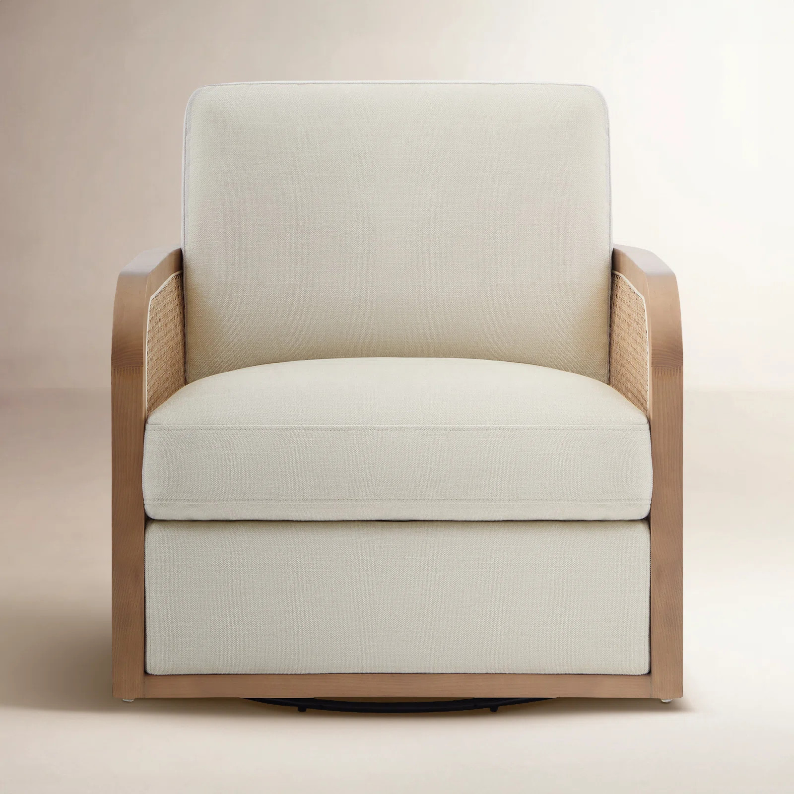 Juliette Upholstered Natural Cane Swivel Barrel Chair | Joss & Main