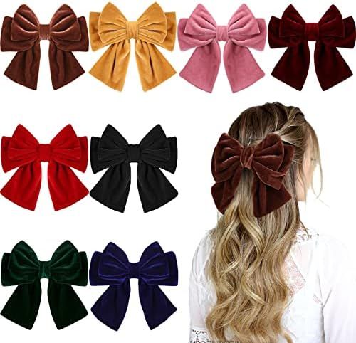 8PCS Big Velvet Hair Bows for Women Girls 6.5 Inch Layered Bows Barrette Hair Clip Long Velvet Bo... | Amazon (US)
