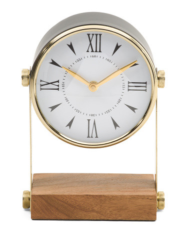 9in Round Table Clock On Wooden Base | Marshalls