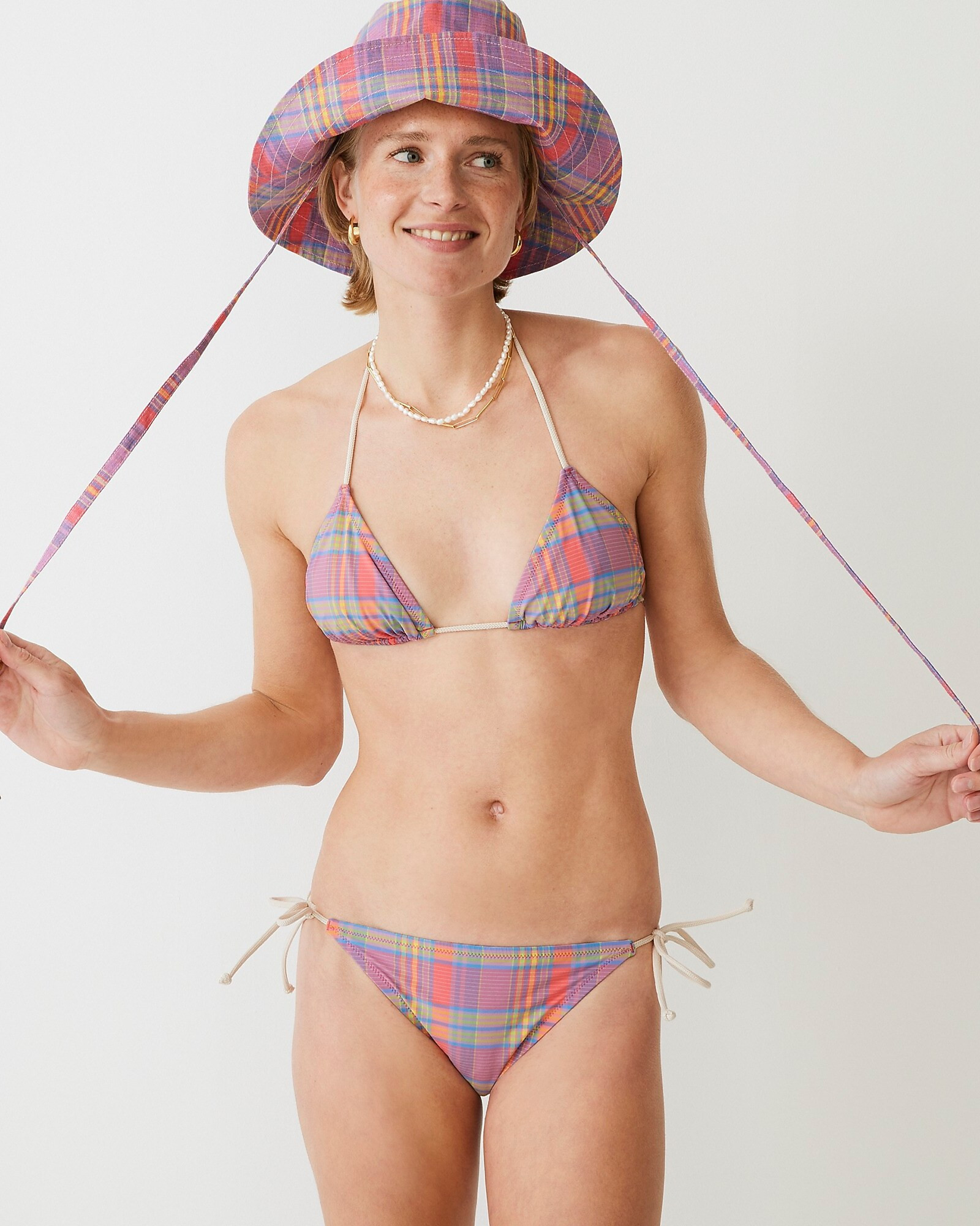 Rope string bikini top in sunset plaid | J. Crew US
