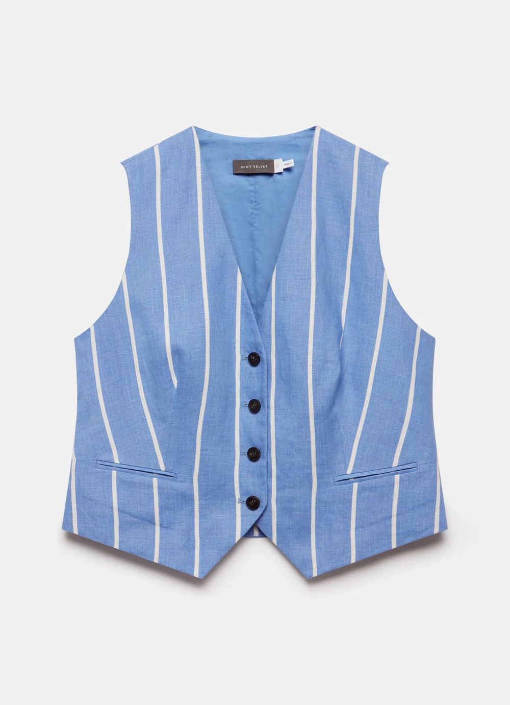 Blue Linen Striped Waistcoat | Mint Velvet