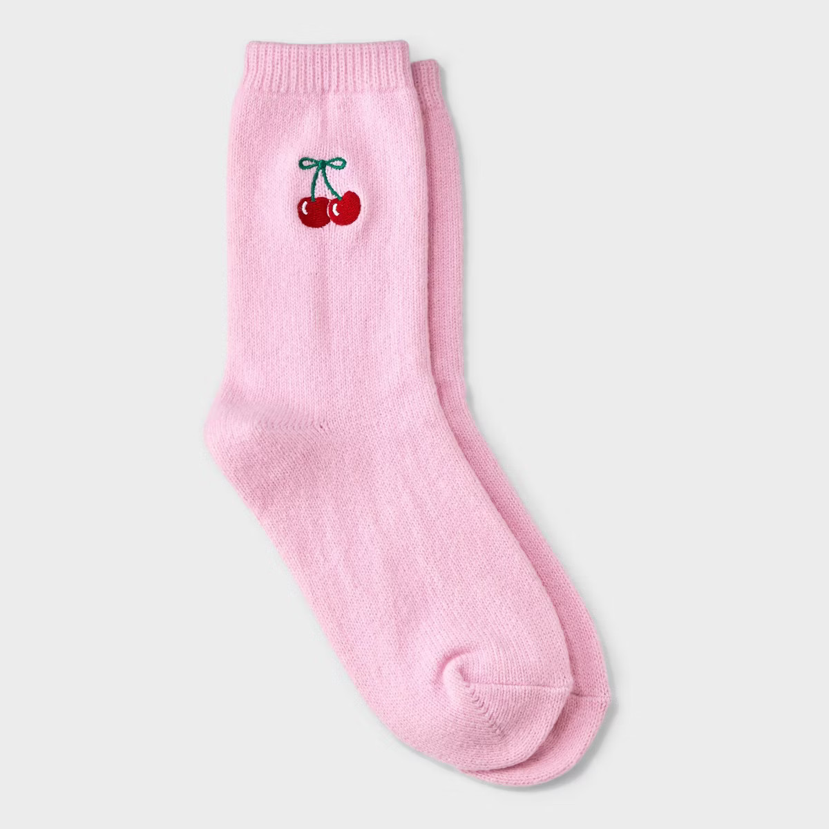 Girls' Embroidered Cherry Sweater Crew Socks - Cat & Jack™ Pink | Target