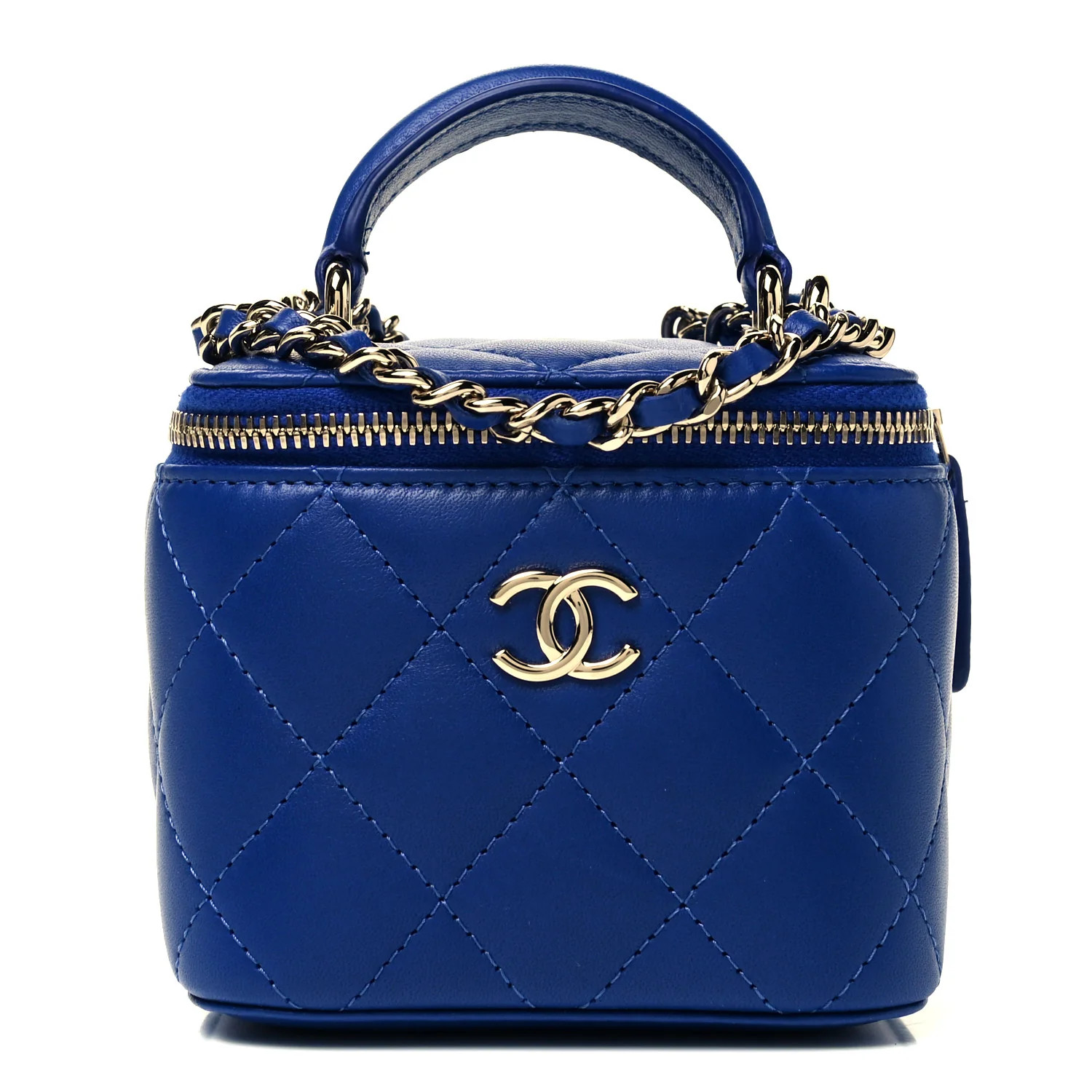 CHANEL Lambskin Quilted Top Handle Mini Vanity Case With Chain Blue | FASHIONPHILE | FASHIONPHILE (US)