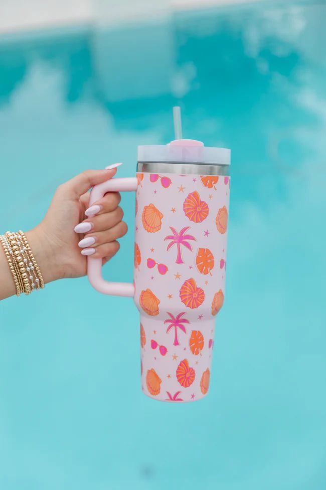 Sippin' Pretty Beachin' It 40 oz Drink Tumbler With Lid And Straw DOORBUSTER | Pink Lily