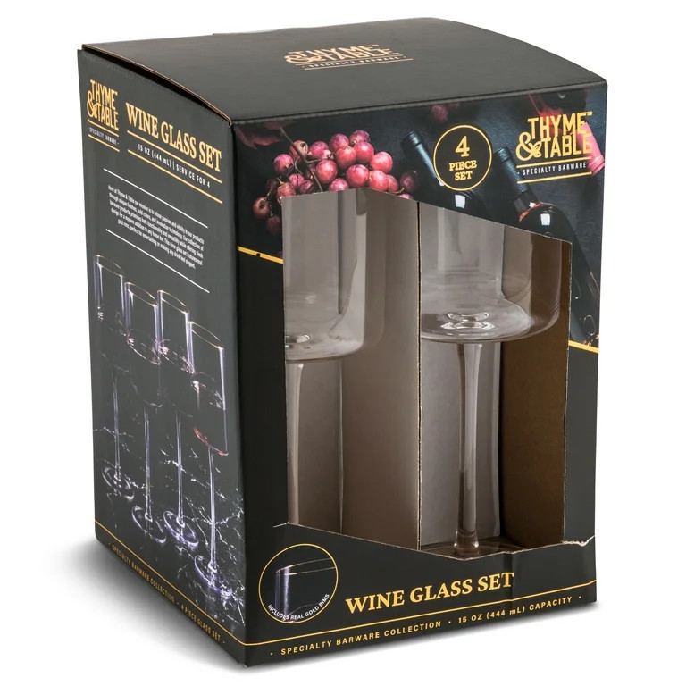 Thyme & Table Wine Glasses, 15 oz, 4 Piece Set - Walmart.com | Walmart (US)