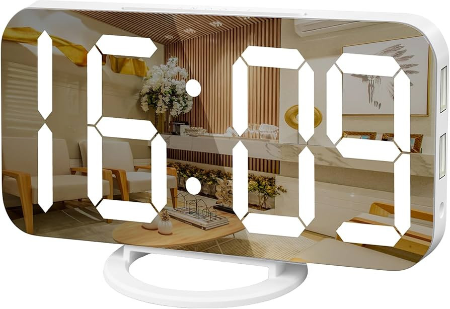 WulaWindy Digital Alarm Clock, Large Mirrored LED Display, with USB Charger, Snooze Function Dim ... | Amazon (US)
