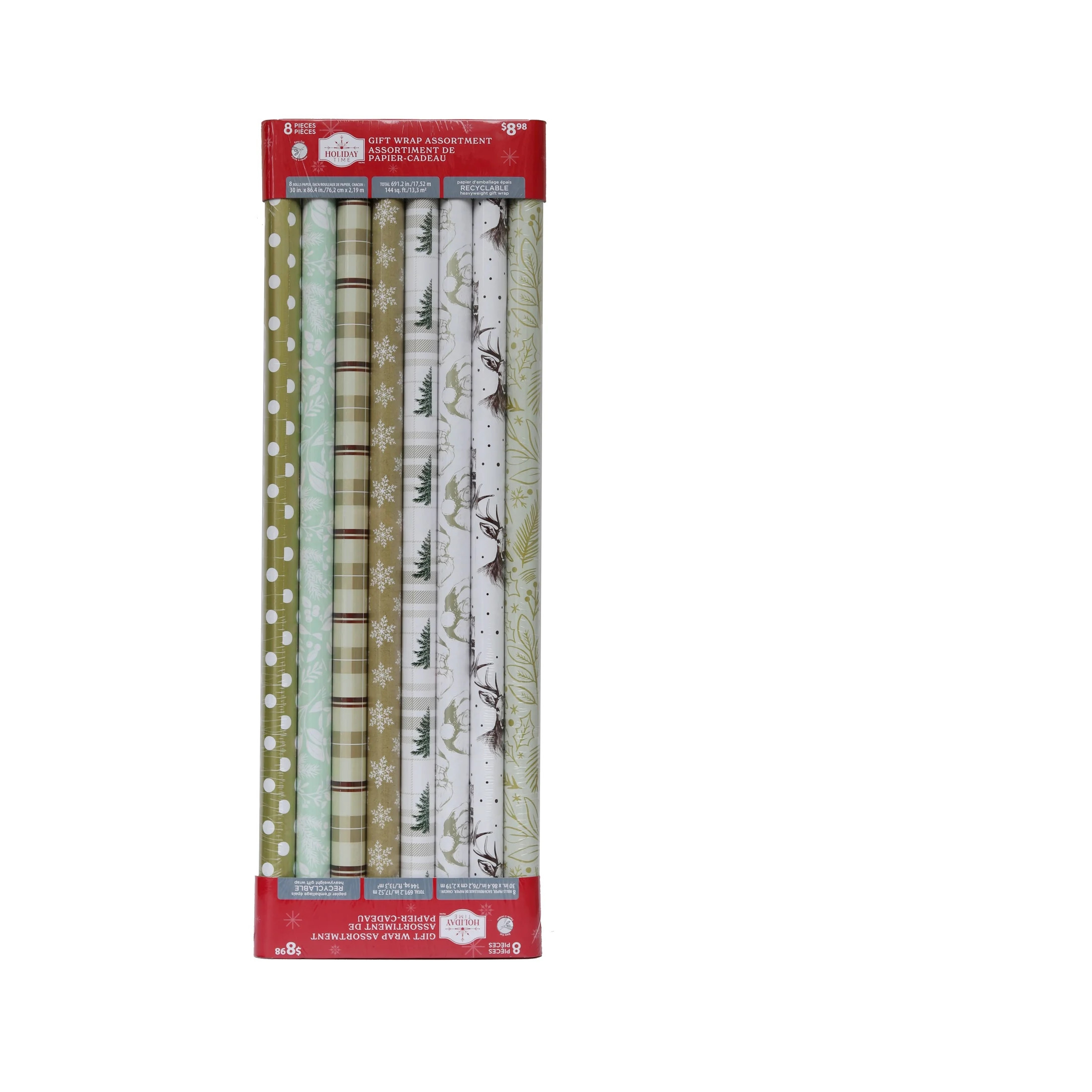 Holiday Time Brown and White Christmas Wrapping Paper, 8 Rolls, 144 Sq ft, HOLIDAY TIME PL 30IN 8... | Walmart (CA)