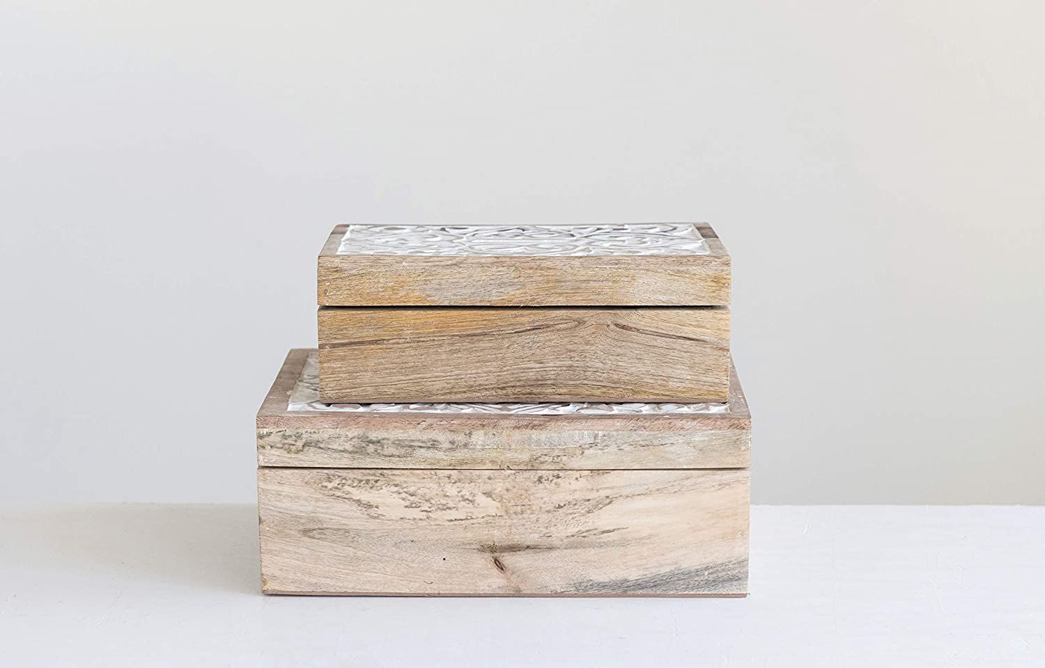 Creative Co-Op Handcarved & Whitewashed Mango Wood Boxes (Set of 2 Sizes) Misc Non-Food Storage, ... | Amazon (US)