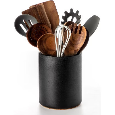 Aoibox Ceramic Kitchen Utensil Holder with Cork Bottom, Farmhouse Decor for Counter, Christmas Gift in Stone Black | Target