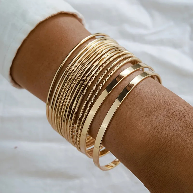 Pure Color Multi Layer Bangle Golden Stackable Alloy Bracelet Bangle 14 Pcs Hand Jewelry Detachab... | Temu Affiliate Program