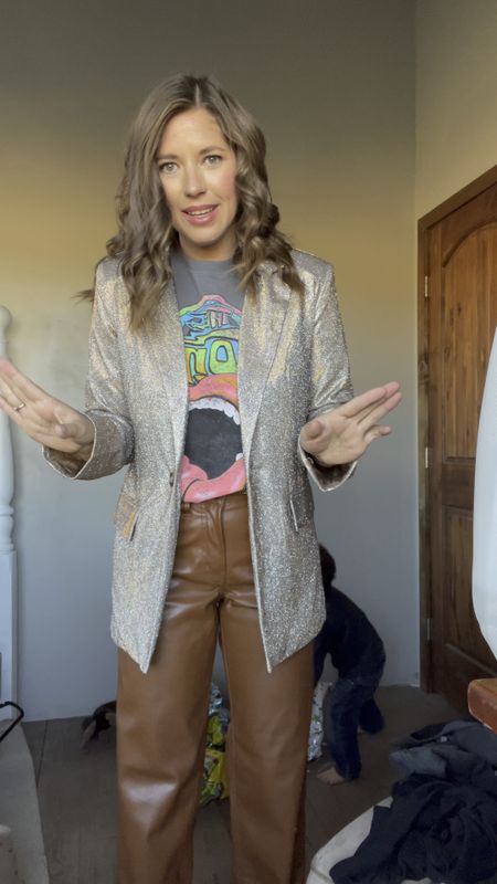 I sized down in the glitter blazer, pants fit tts and I sized up in the graphic tee. 

Holiday look, holiday style, holiday party, sequin blazer, leather pants, brown leather pants, target style, target clothes, target holiday, target outfit, old navy pants, old Navy clothes, old navy style

#LTKfindsunder50 #LTKsalealert #LTKSeasonal