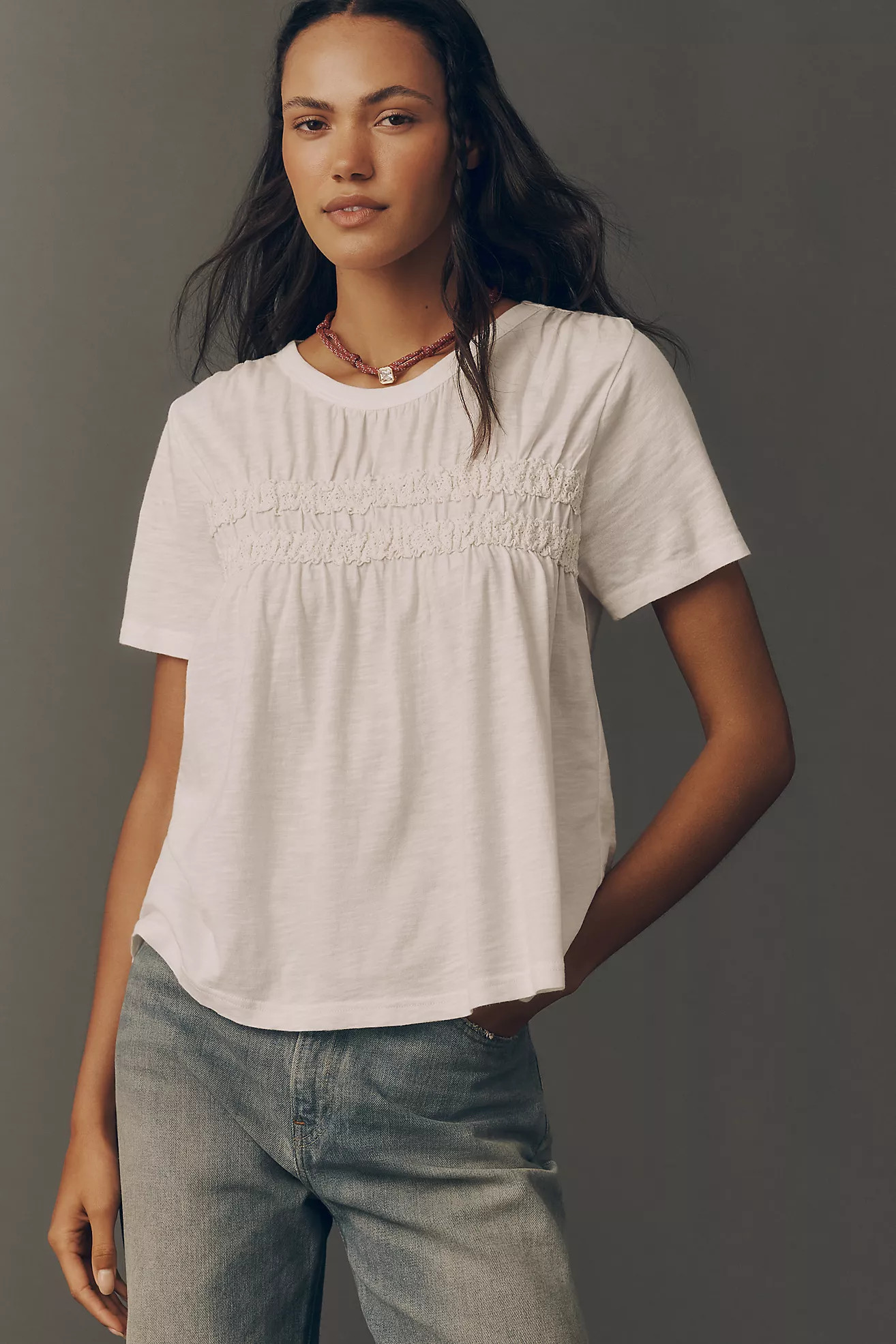 Pilcro Short-Sleeve Smocked Tee | Anthropologie (US)
