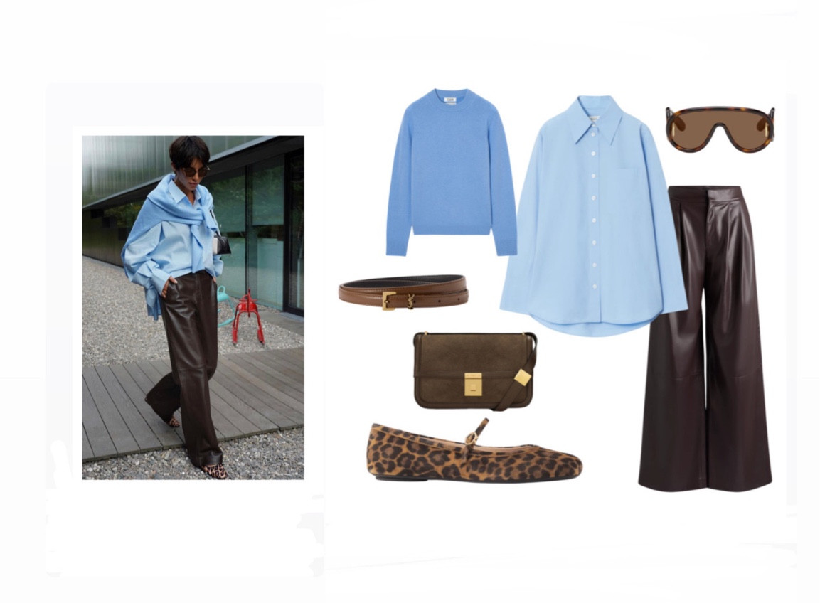 It’s the colours of the season : blue & brown ! Layer up a blue knit & shirt , pull on choc brown wide trousers . The trick ? The leopard print shoes. They add fun & a fashion edge . Go for chocolate brown accessories to finish the lewk ! 
Steal her style right here !

#LTKspring #LTKstyletip #LTKaustralia