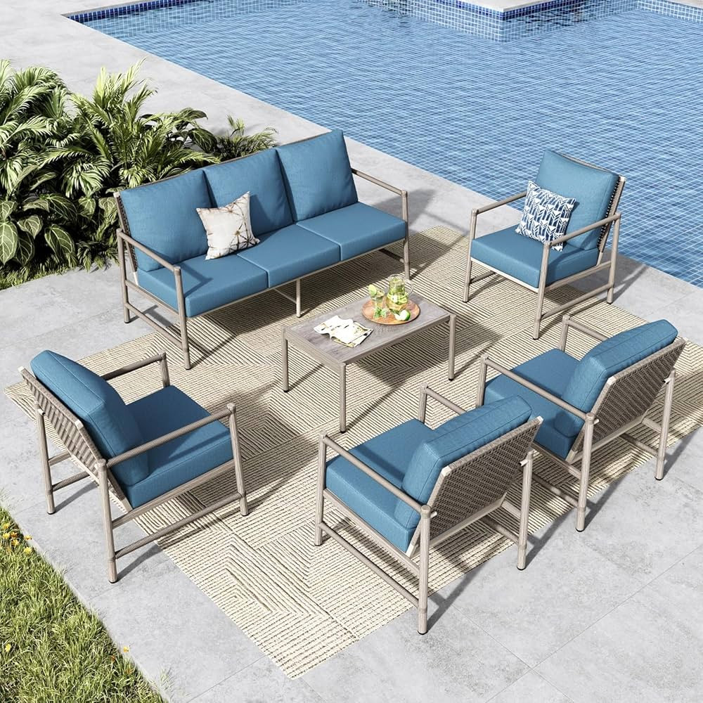 MFSTUDIO 6 Pieces Metal Patio Furniture Set, All-Weather Steel Frame Outdoor Conversation Sets wi... | Amazon (US)