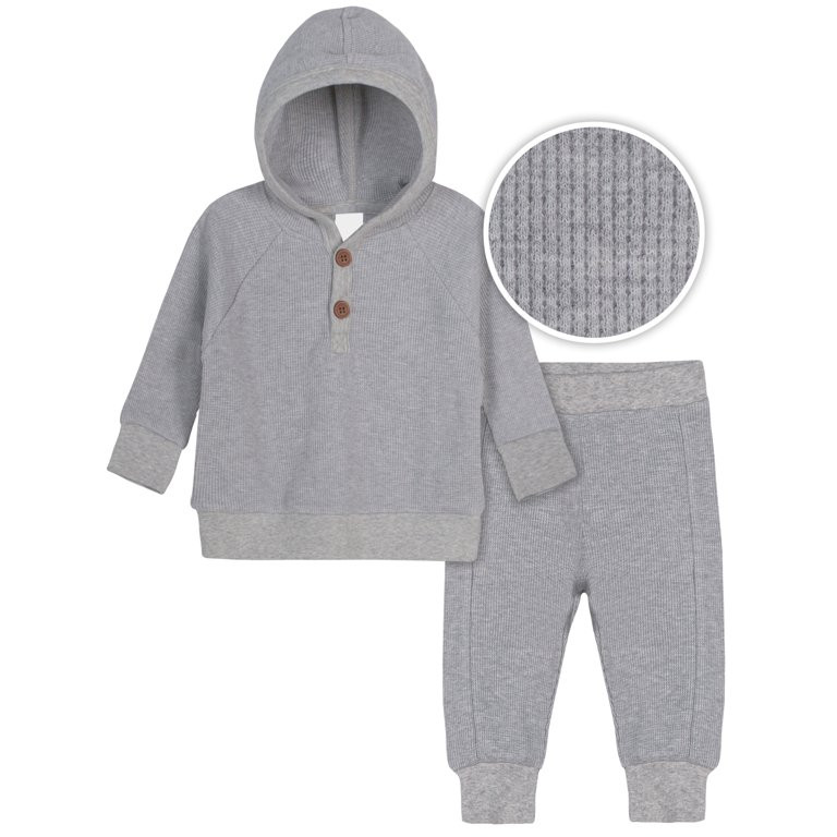Modern Moments by Gerber Baby Boy Waffle Hoodie & Pant Outfit Set, 2-Piece, Sizes 0/3-24 Months | Walmart (US)