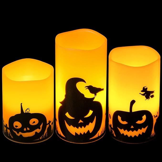 Eldnacele Halloween Flameless Candles, LED Flickering Battery Pillar Candles with 6H Timer and Pu... | Amazon (US)