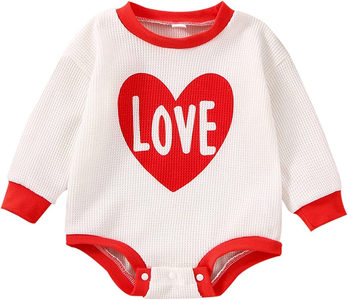 Baby Girl Boy Crewneck Sweatshirt Long Sleeve Romper Oversized Waffle Knit Sweater Bodyusuit Pullove | Amazon (US)