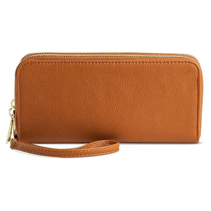 Double Zipper Faux Leather Wallet with Wristlet - A New Day™ Brown | Target