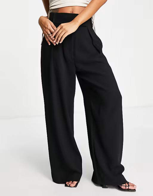 River Island pleat detail wide leg pants in black | ASOS (Global)