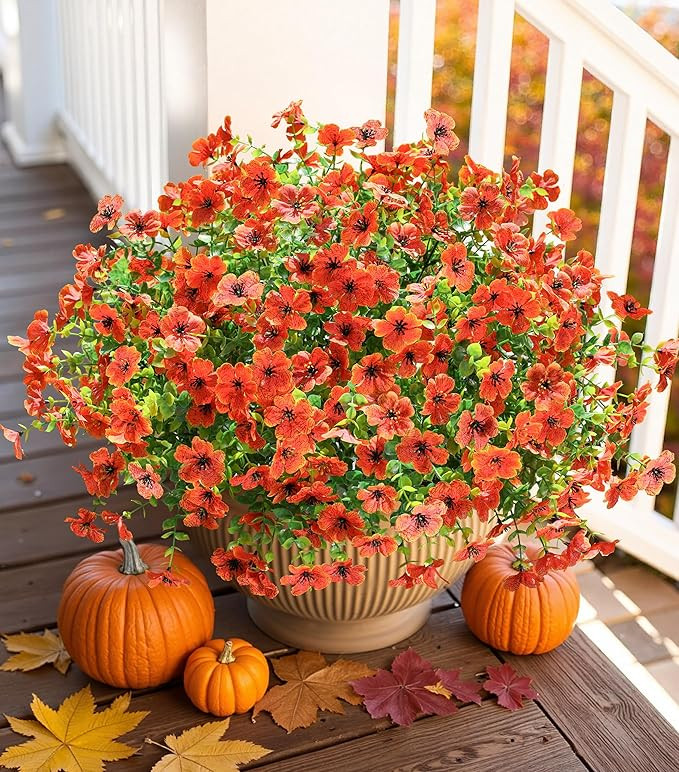 Artificial Fall Flowers Faux Mums for Outdoor Indoor Garden Home Decoration, Faux Flower Daisy wi... | Amazon (US)