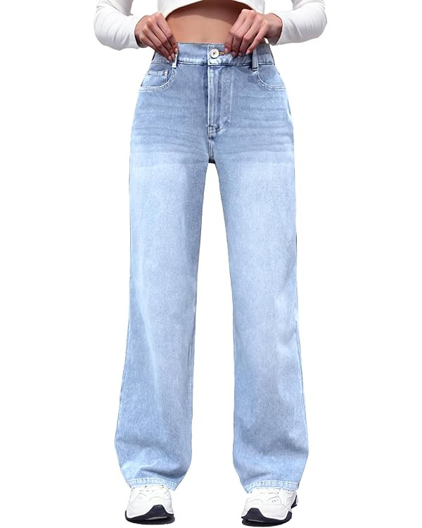 ELLEVEN High Stretchy Sweatpant Jeans Women, Elastic Waist Wide Leg Baggy Knit Jeans Straight Leg... | Amazon (US)