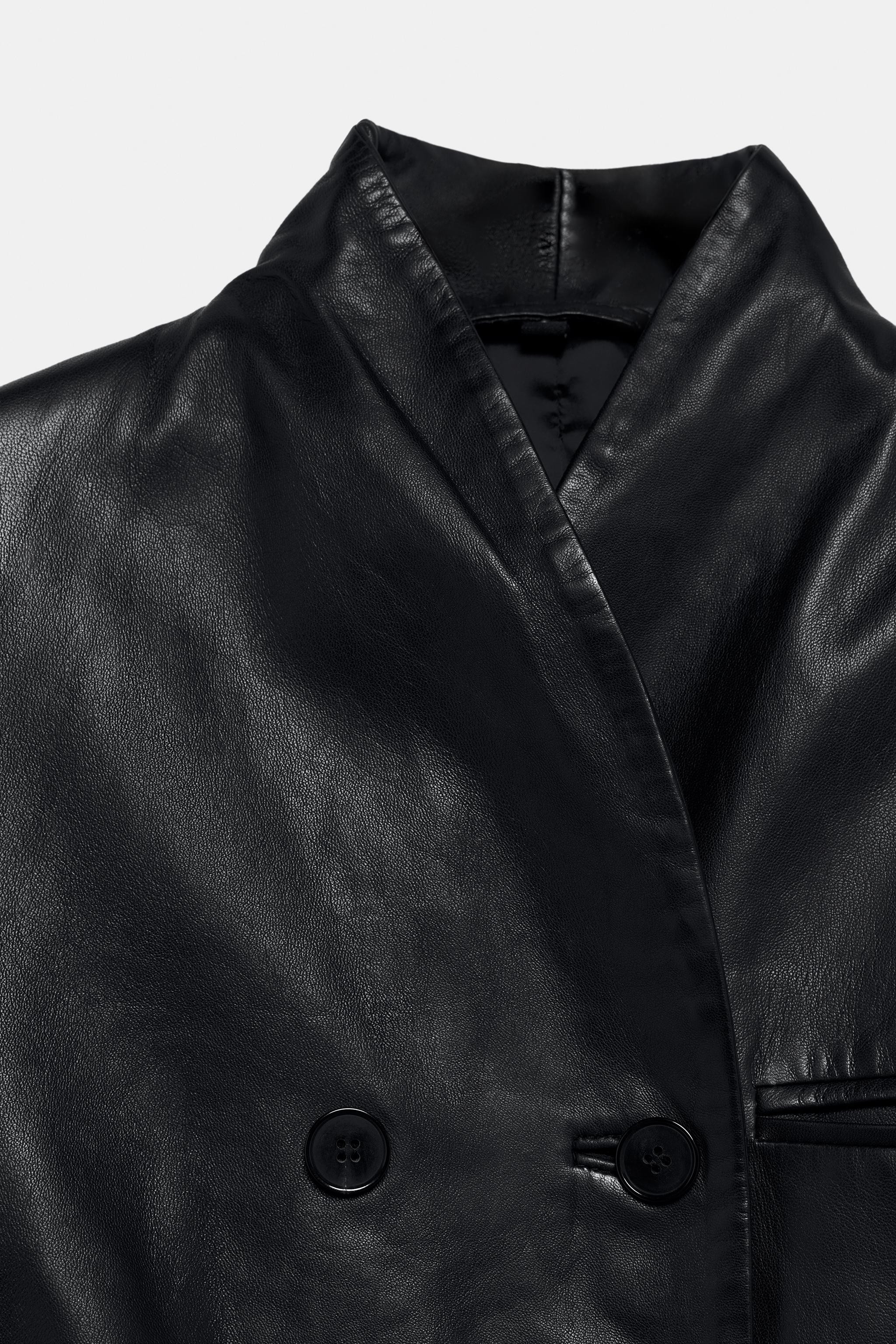 ZW COLLECTION 100% LEATHER DOUBLE-BREASTED BLAZER | Zara US