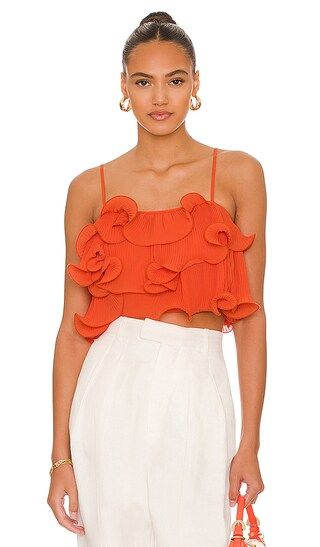 Ainsley Ruffle Top in Red Orange | Revolve Clothing (Global)