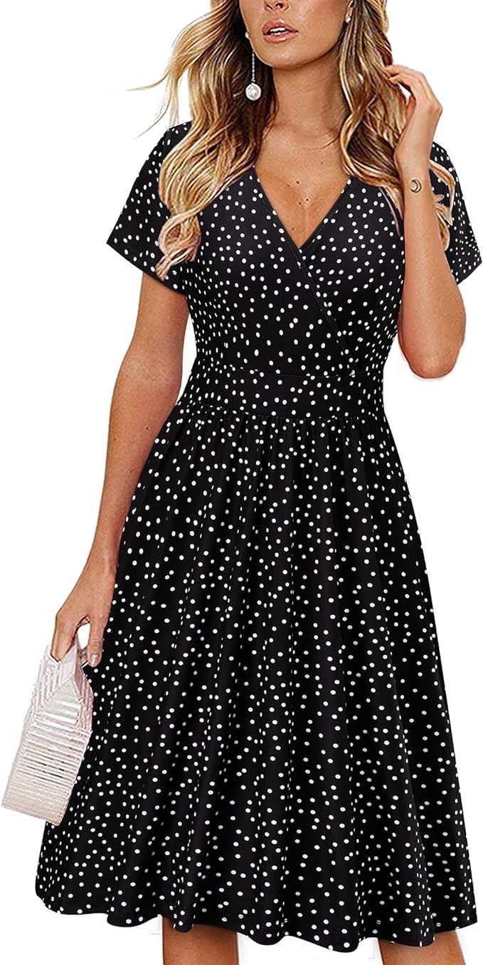 VOTEPRETTY Women's Short Sleeve V Neck Wrap Dress Summer Casual Floral Sundress with Pockets | Amazon (US)