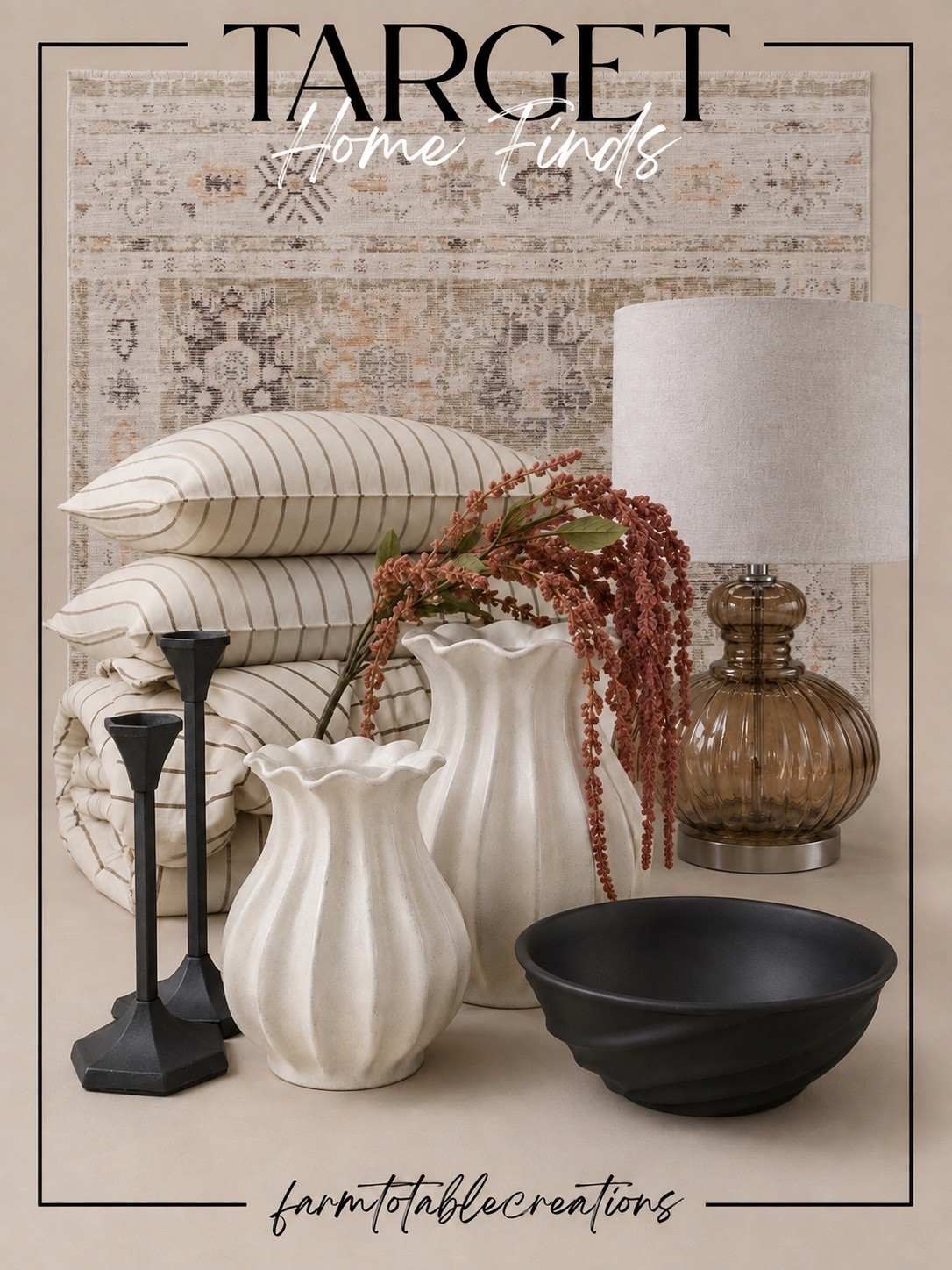 Target Home Finds That Elevate Every Room 🤍

These Target home finds prove that beautiful design doesn’t have to come with a luxury price tag. From cozy striped bedding and vintage-inspired rugs to sculptural vases, warm lighting, and timeless décor accents, these pieces make it easy to create a home that feels collected, cozy, and effortlessly stylish.

Follow @farmtotablecreations on Instagram for more cozy home finds and trending decor.

#LTKHome #TargetHome #TargetFinds #HomeDecor #NeutralHome #CozyHome #DesignerInspired #AffordableDecor #HomeStyling #InteriorDesign #StudioMcGeeStyle #TimelessDecor #FarmToTableCreations

#LTKHome #LTKSaleAlert